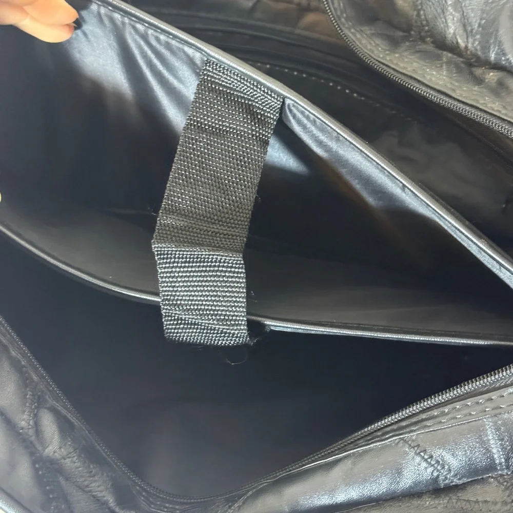 Patchwork Bonded Leather Briefcase Large Black Laptop Bag Professional